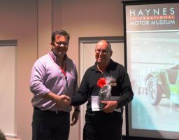 Ralph Bracher receiving his 10 year award for Volunteering at Haynes International Motor Museum